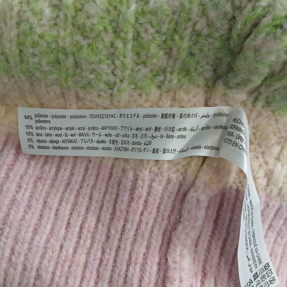 Zara womens large sweater vest green pink preppy wool alpaca - Picture 10 of 10
